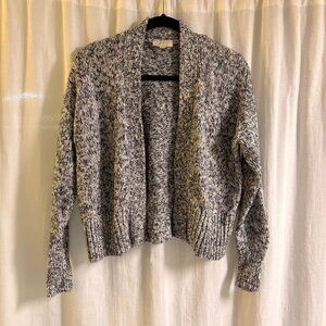 LOFT Outlet Marled Open Front Cardigan Sweater Women’s Medium Blue Cream Knit